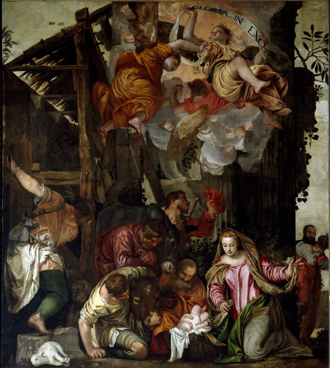 Adoração de pastores. Pintura de Paolo Caliari chamada Paolo Veronese (1528-1588), cerca de 1565. Dimensões: 350x290cm. Óleo sobre tela. Veneza, Basílica dos Santos João e Paulo (San Zanipolo), Capela do Rosário. Veneza (Basílica dos Santos Giovanni e Paol de Veronese