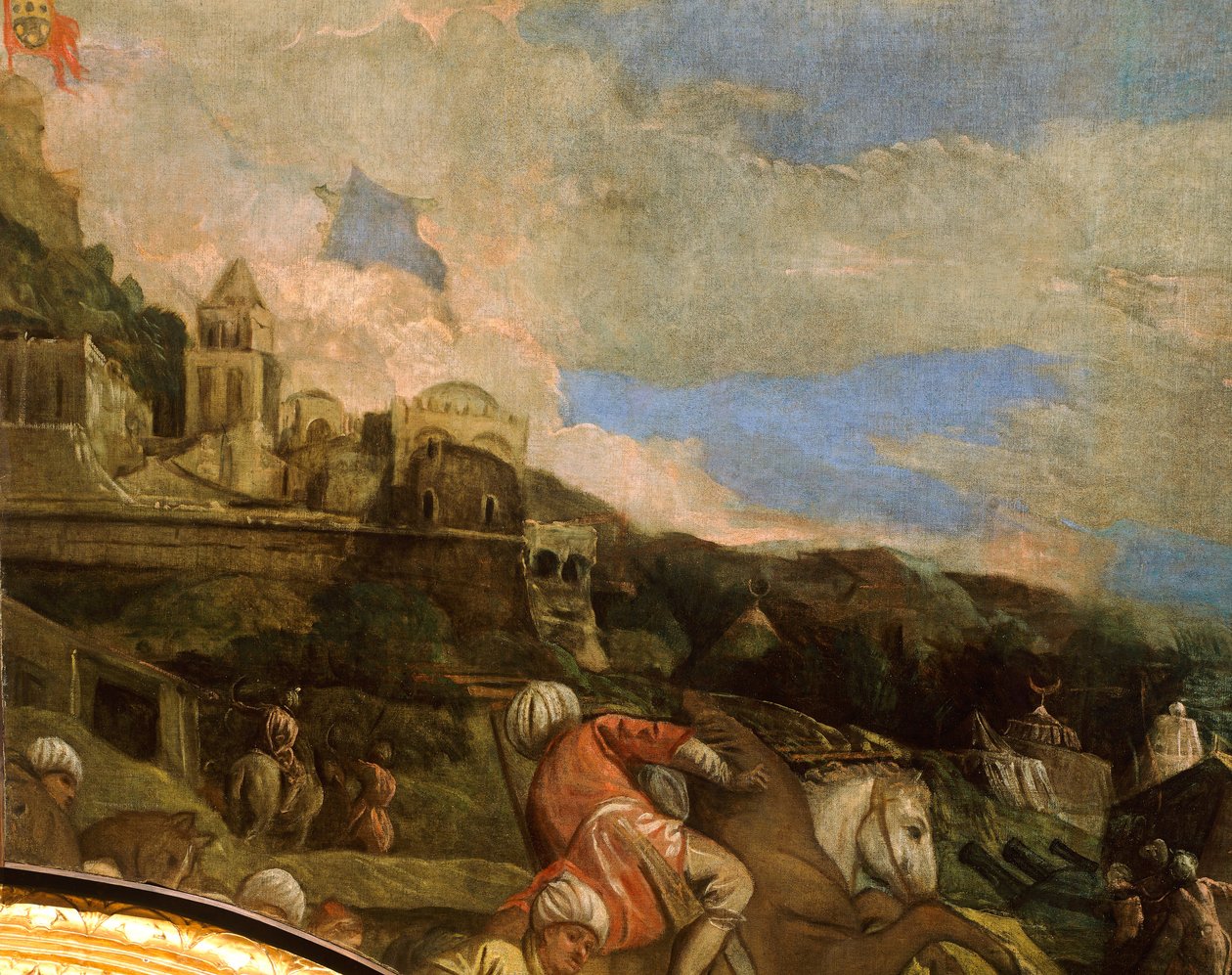 Antonio Loredan libertando Scutari por Paolo Veronese (1528-1588), detalhe, Salão do Grande Conselho, Palácio do Doge, Veneza de (1528 88) Veronese