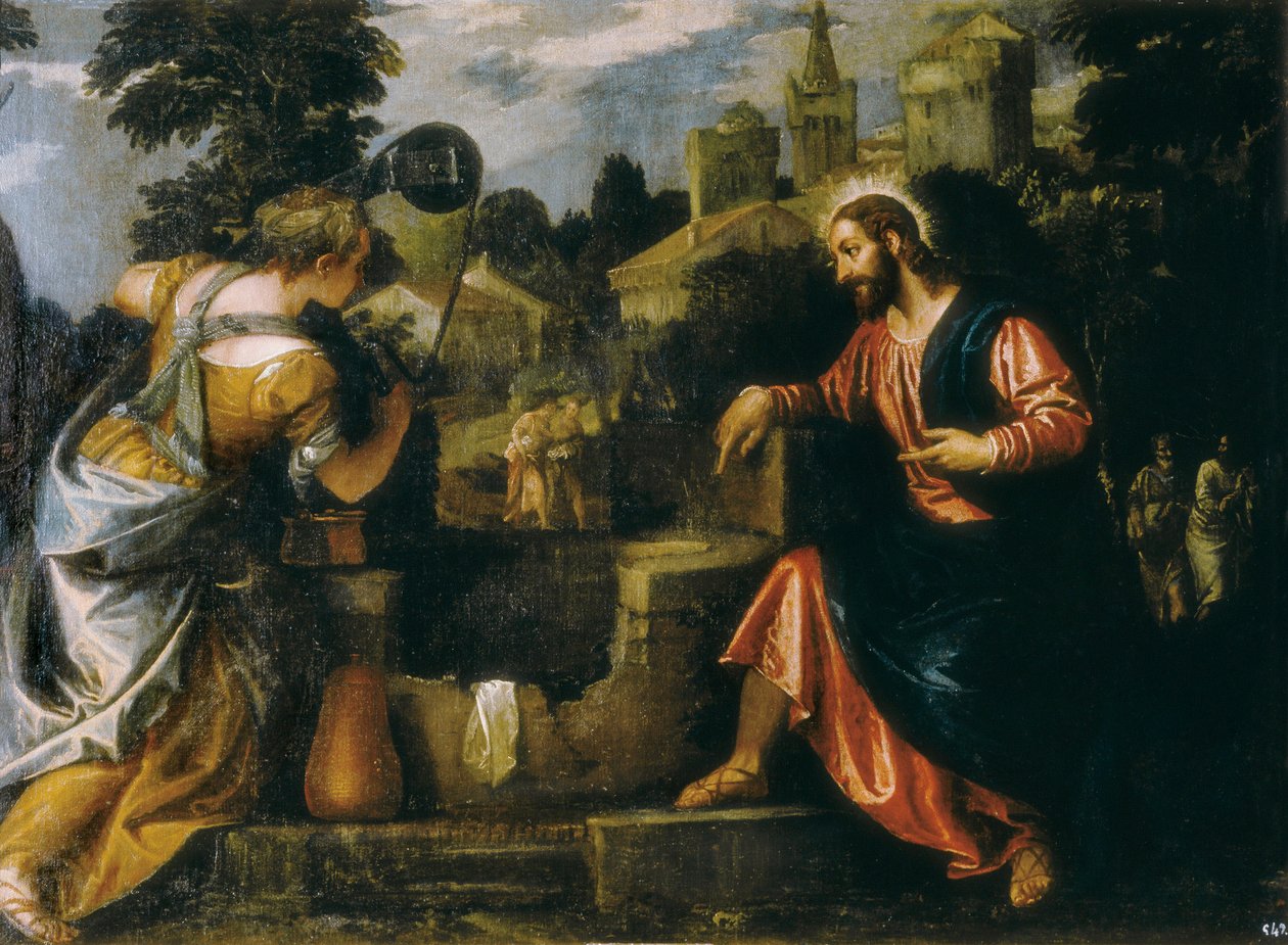 Cristo e a mulher Samaritana no poço. Pintura de Paolo Caliari disse Paolo Veronese (1528-1588) ,1580. Real Monasterio de San Lorenzo de El Escorial. de Veronese