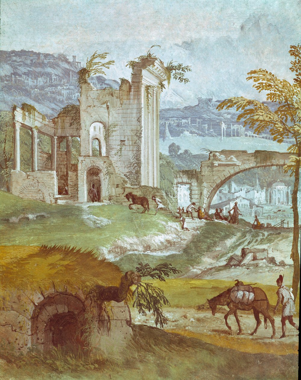 Paisagem do quarto de Bacchus. Pintura de Paolo Caliari chamada Paolo Veronese (1528-1588), cerca de 1561. Fresco Maser (Treviso), Villa Barbaro, quarto de Bacchus de Veronese