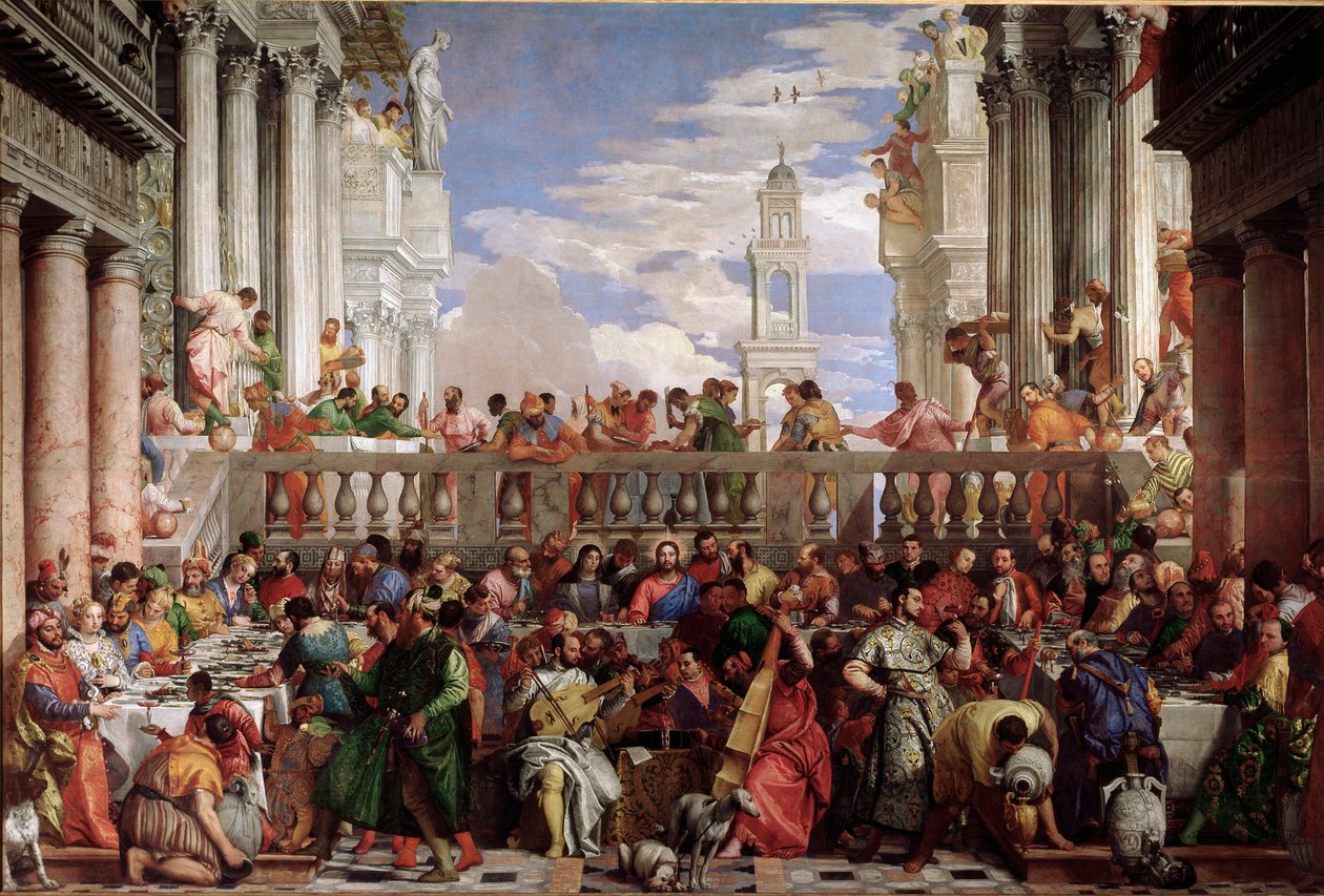 O milagre da transformação da água em vinho. Detalhe Casamento de Caná (óleo sobre tela de Veronese
