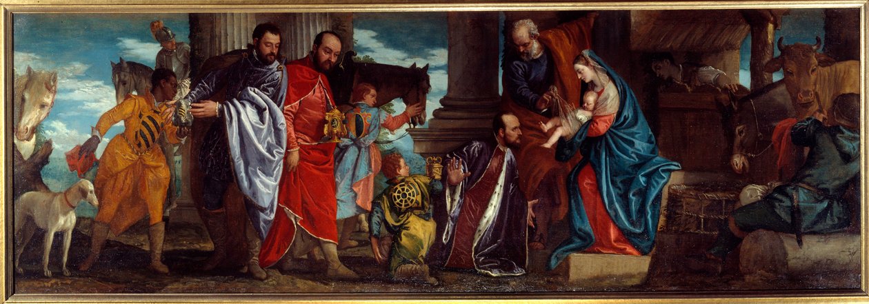 A Adoração da Pintura Magos por Paolo Caliari dit Paolo Veronese (1528-1588) Sol do século XVI. 1,34x2,94 m Lyon, Museu de Belas Artes de Veronese