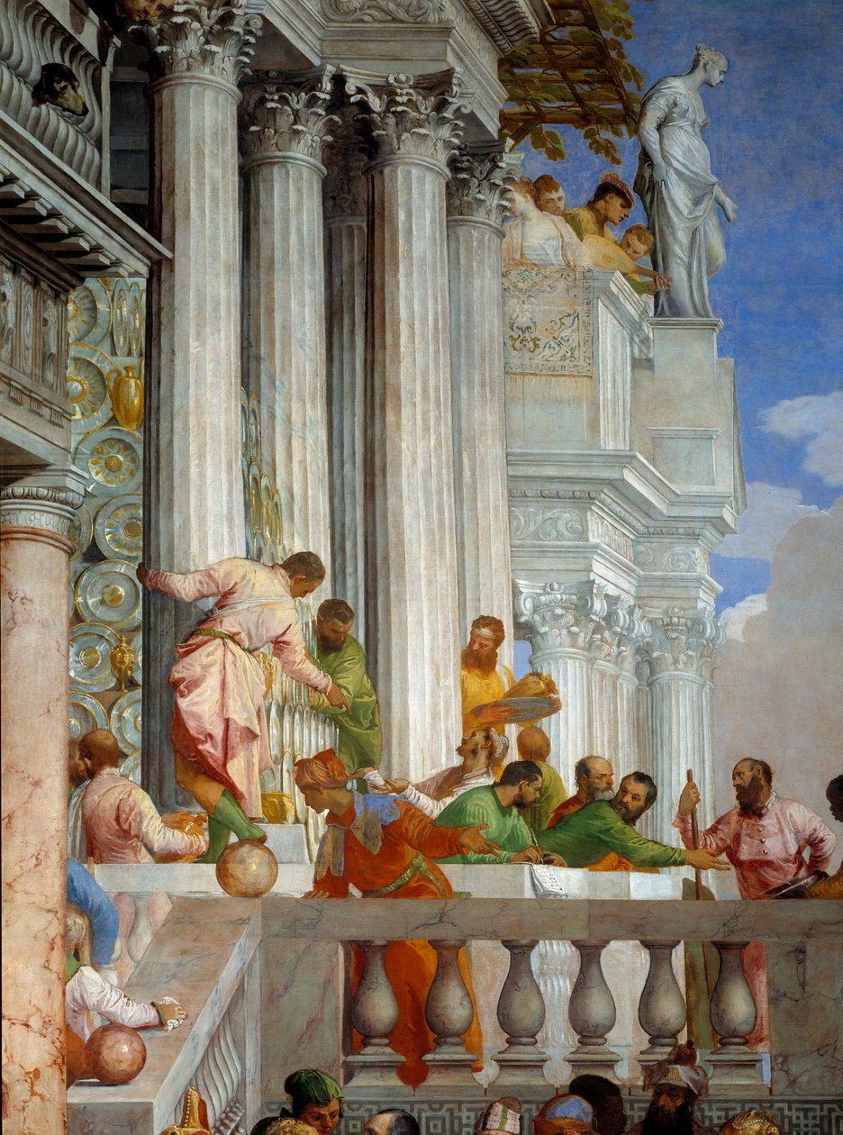 O casamento de Caná, detalhe: colunas e varanda. Fresco por Paolo Veronese (1528-1588) Ec. sex. de Veronese