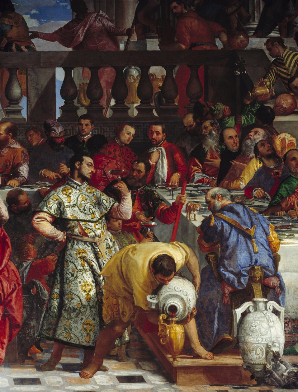 O casamento de Caná, detalhe: o detalhe do vinho do casamento de Caná. Fresco por Paolo Veronese (1528-1588) Ec. sex. de Veronese