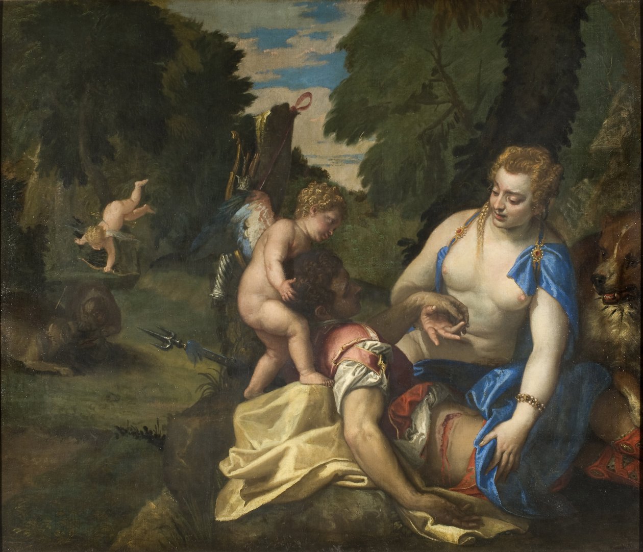 Venus pleurant Adonis - Venus Mourning Adonis, de Veronese, Paolo (1528-1588). Óleo sobre tela. Dimensão : 145x173,5 cm. Nationalmuseum Estocolmo de Veronese