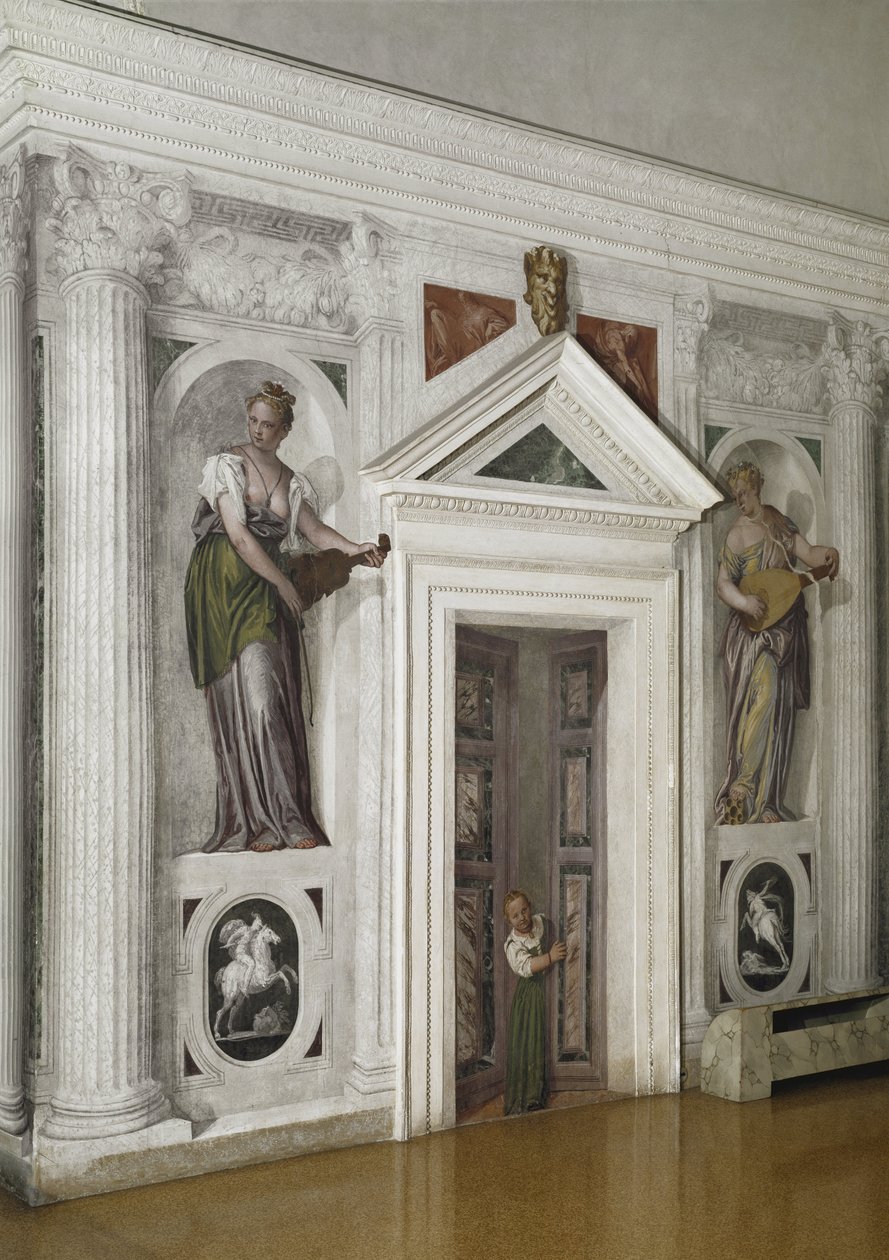 Vista da sala de cruciformes (sala a crociera), cerca de 1561 (fresco) de Veronese