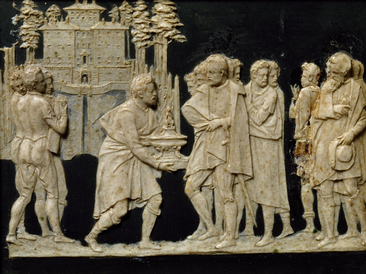 Apresentação a Francesco I da fonte modelo em Pratolino, por Jean de Boulogne aka Giambologna (1529-1608), mosaico de cera de Giambologna