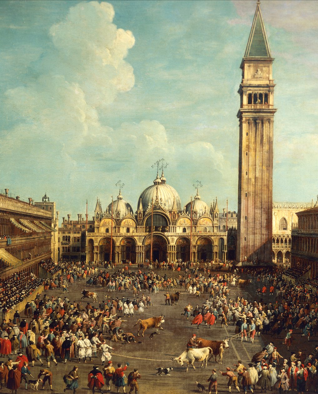 Tourada ou Caça ao Touro na Piazza San Marco, por Giovanni Antonio Canal, conhecido como Canaletto (1697-1768) e por Giovanni Battista Cimaroli (1687- depois de 1753), óleo sobre tela, 99x145 cm de Canaletto