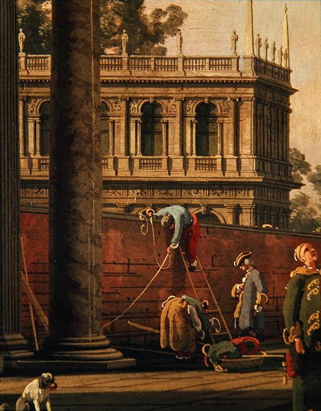 Capriccio de um homem escalando uma parede (óleo sobre tela) de Canaletto