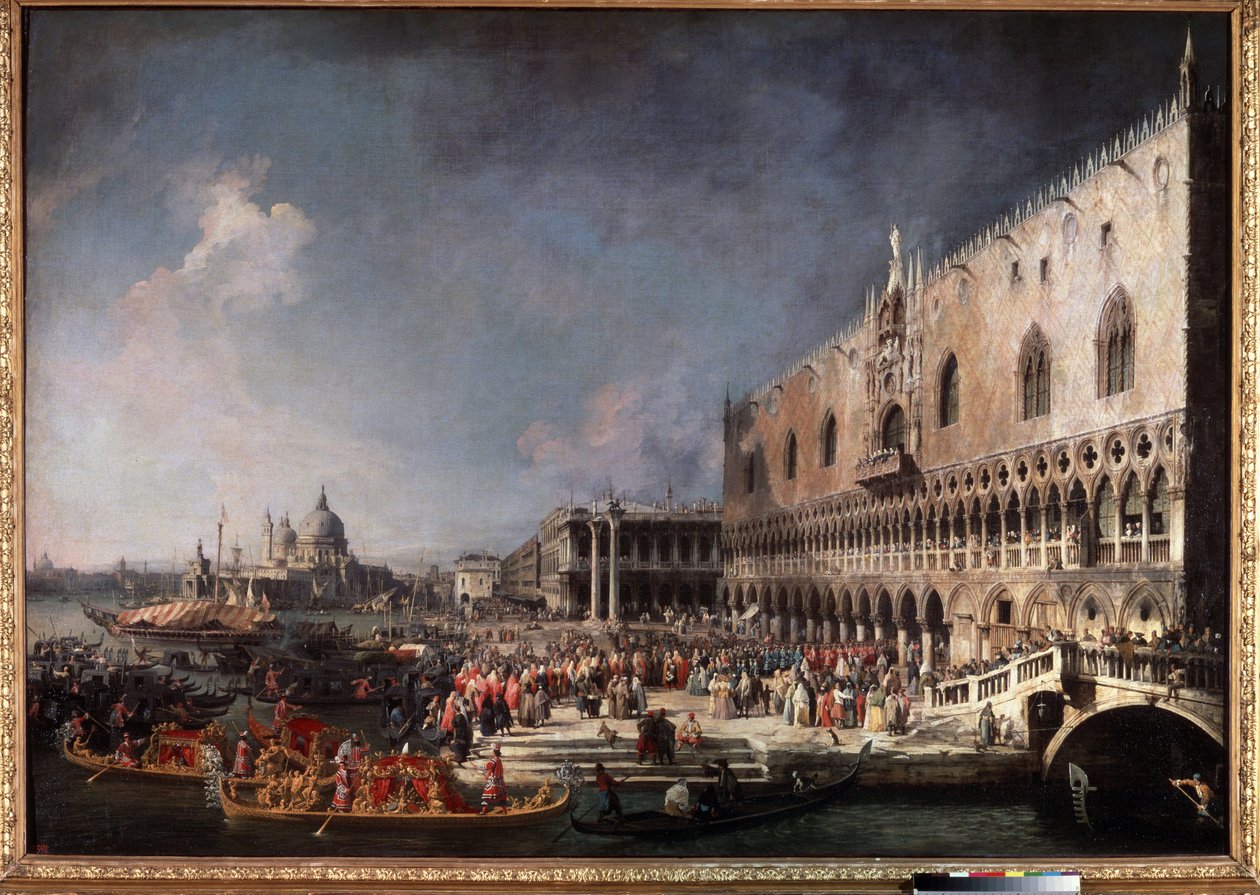 "Chegada do embaixador francês em Veneza" Pintura de Giovanni Antonio Canal, conhecido como Canaletto (1697-1768) de Canaletto