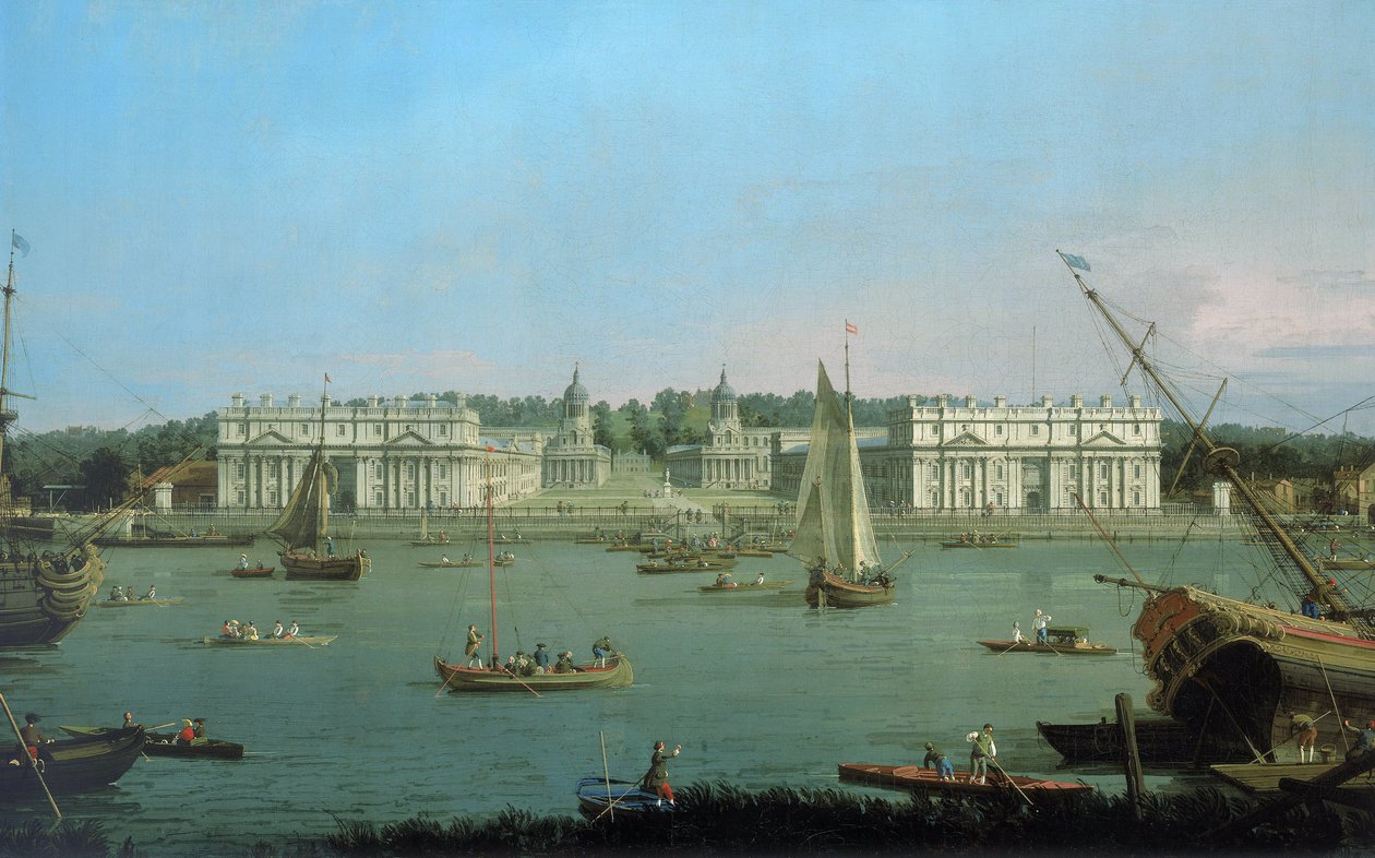 Greenwich Hospital, visto da margem norte do Tamisa, c.1752 (óleo sobre tela) de (1697 1768) Canaletto