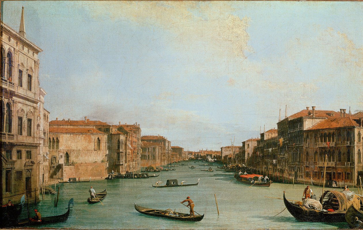 O Grande Canal visto do Palazzo Balbi. Vista de Veneza ao longo do Canal. Pintura de Giovanni Antonio Canal conhecido como Canaletto (1697-1768). Óleo sobre tela. Dim: 45x73cm. Florença, Galeria Uffizi (Florença, Uffizi de Canaletto