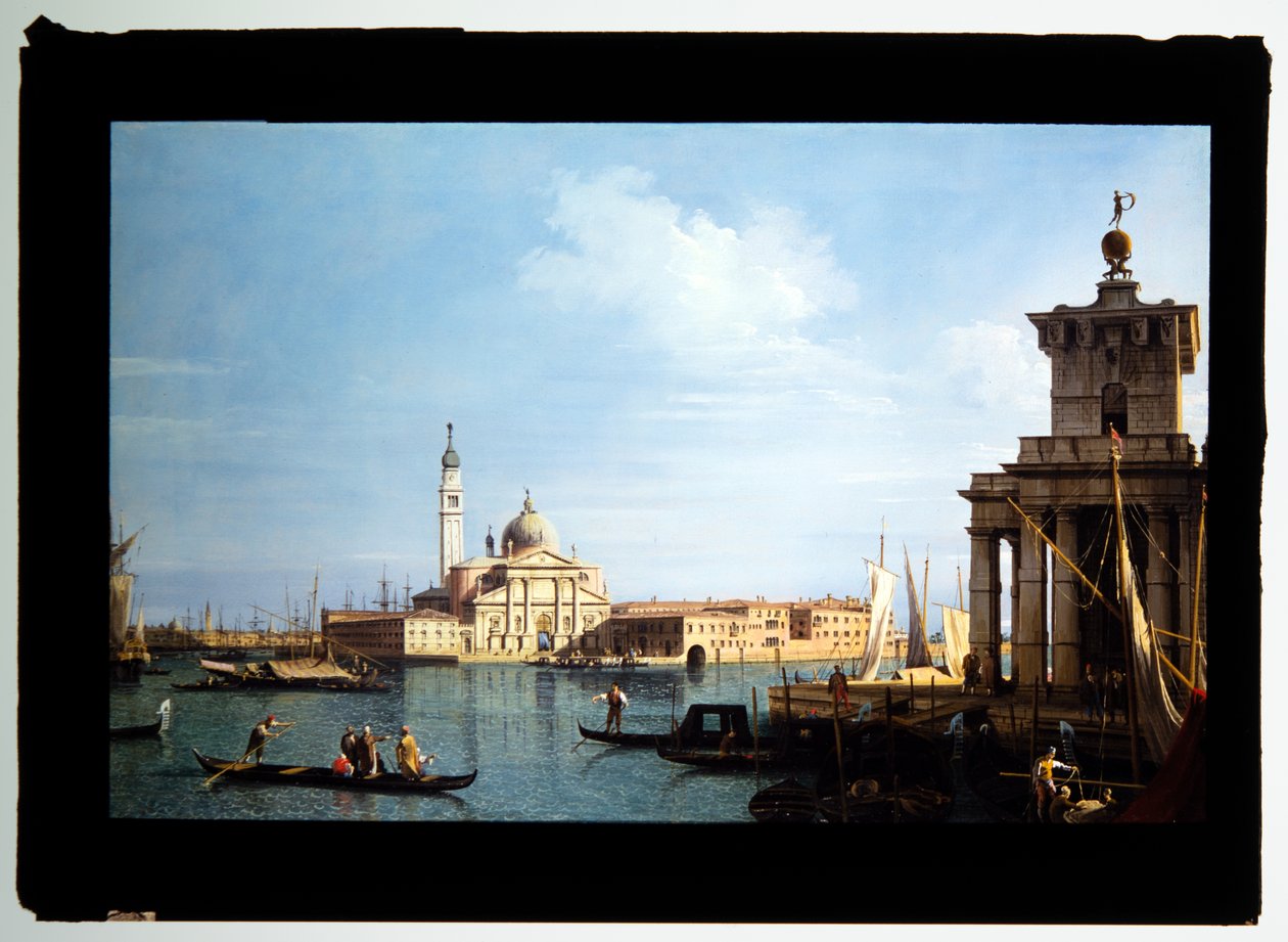 A ilha de San Giorgio Maggiore, Veneza, com a Punta della Dogana e numerosas embarcações (óleo sobre tela) de (1697 1768) Canaletto