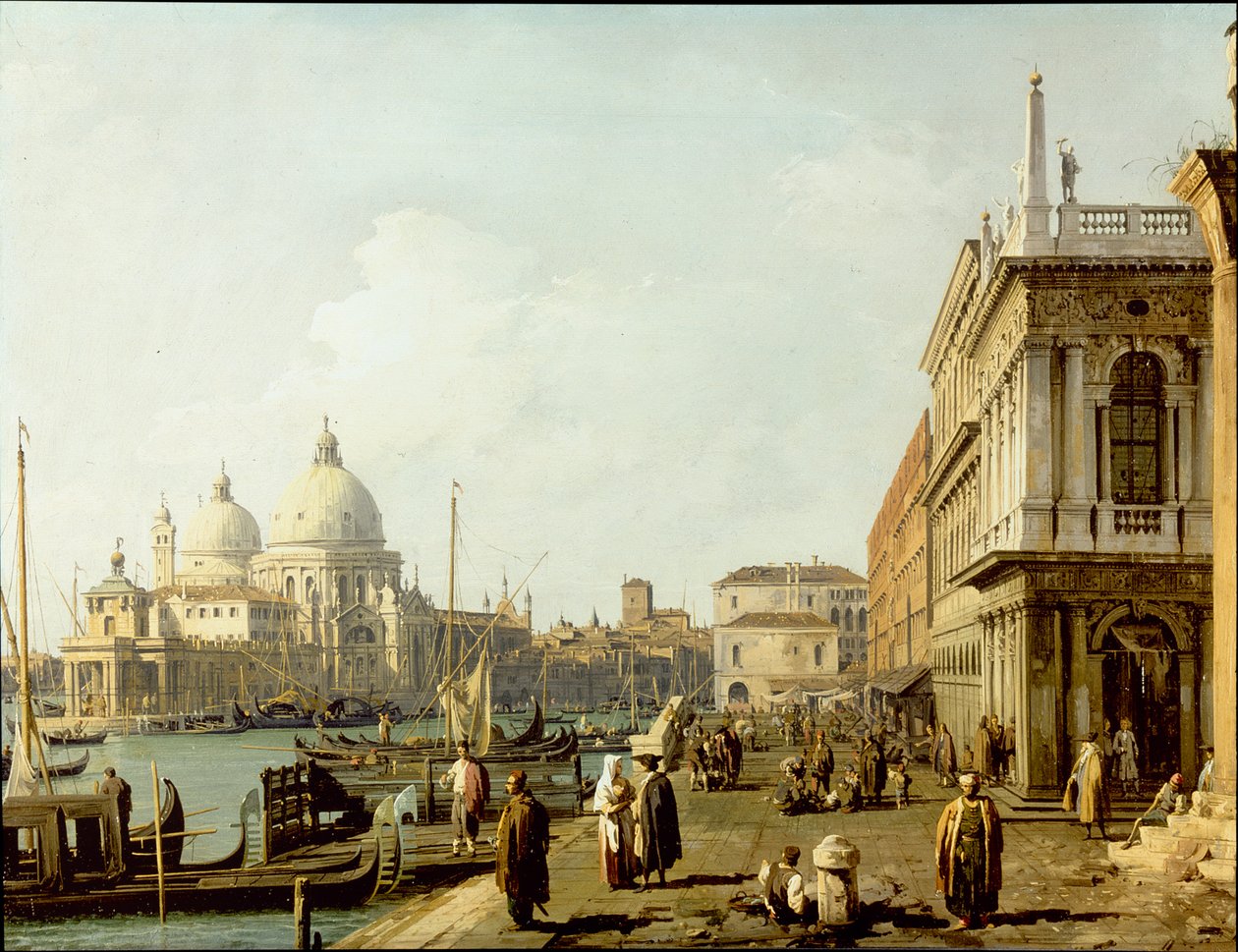 Veneza: uma vista de Santa Maria della Salute e do Grande Canal da Piazzetta (óleo sobre cobre) de Canaletto