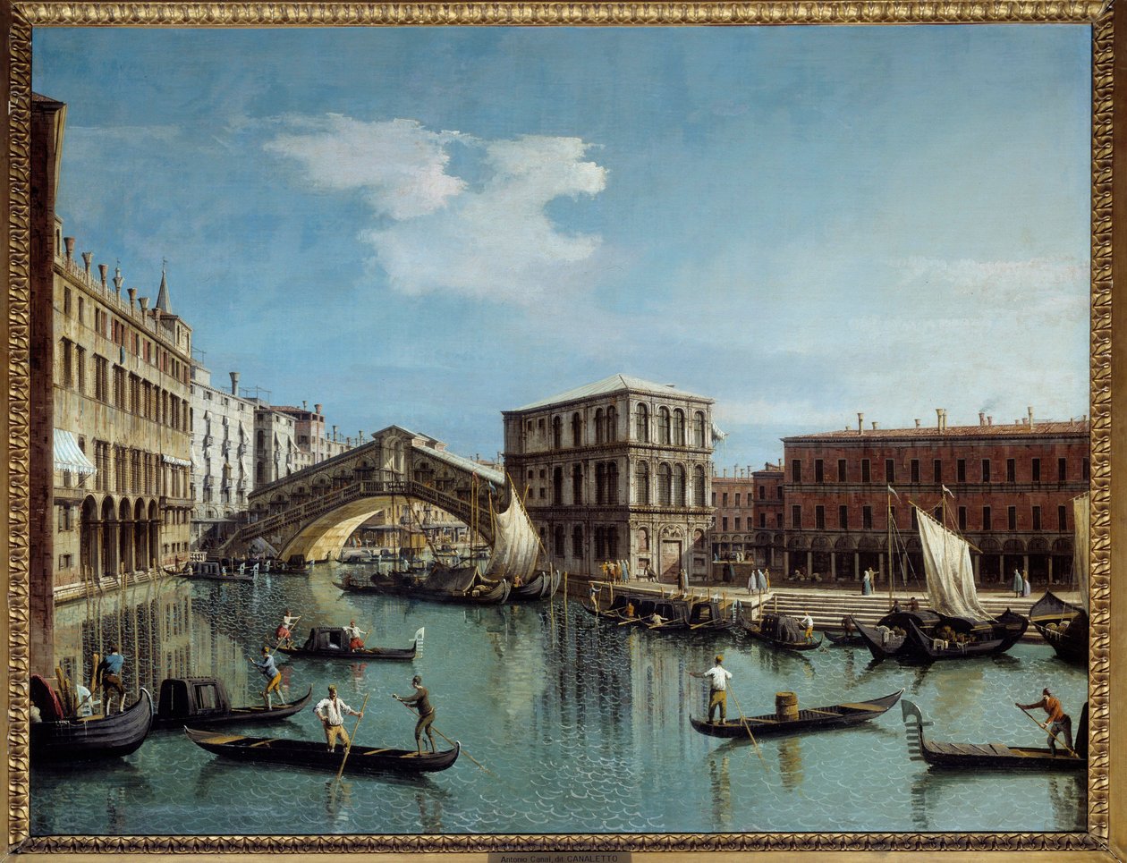 Le pont du Rialto a Veneza Pintura de Antonio Canal Dit Il Canaletto (1697-1768) Sol do século XVIII. 1,19x1,54 m - A Ponte do Rialto em Veneza. Pintura de Antonio Canal Dit Il Canaletto (1697-1768) de Canaletto