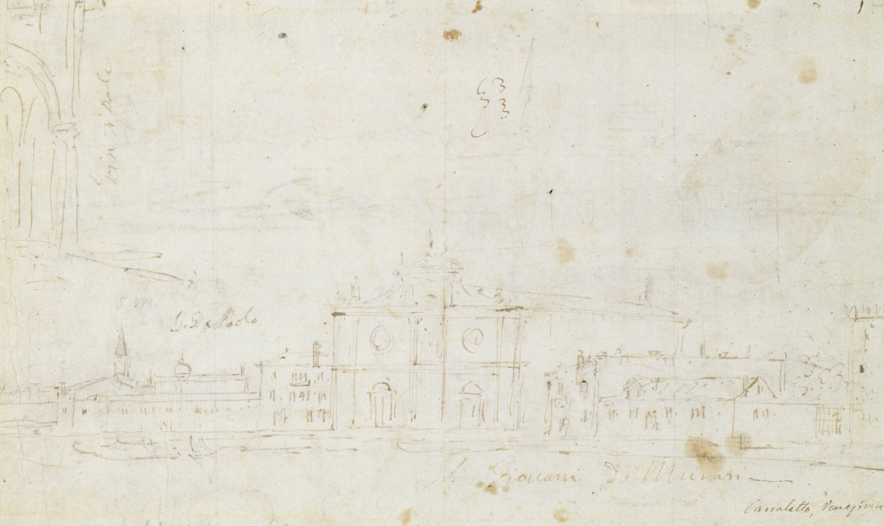 Murano: San Giovanni Dei Battuti, Com Veneza na Distância, c.1735-40 (desenho) de Canaletto