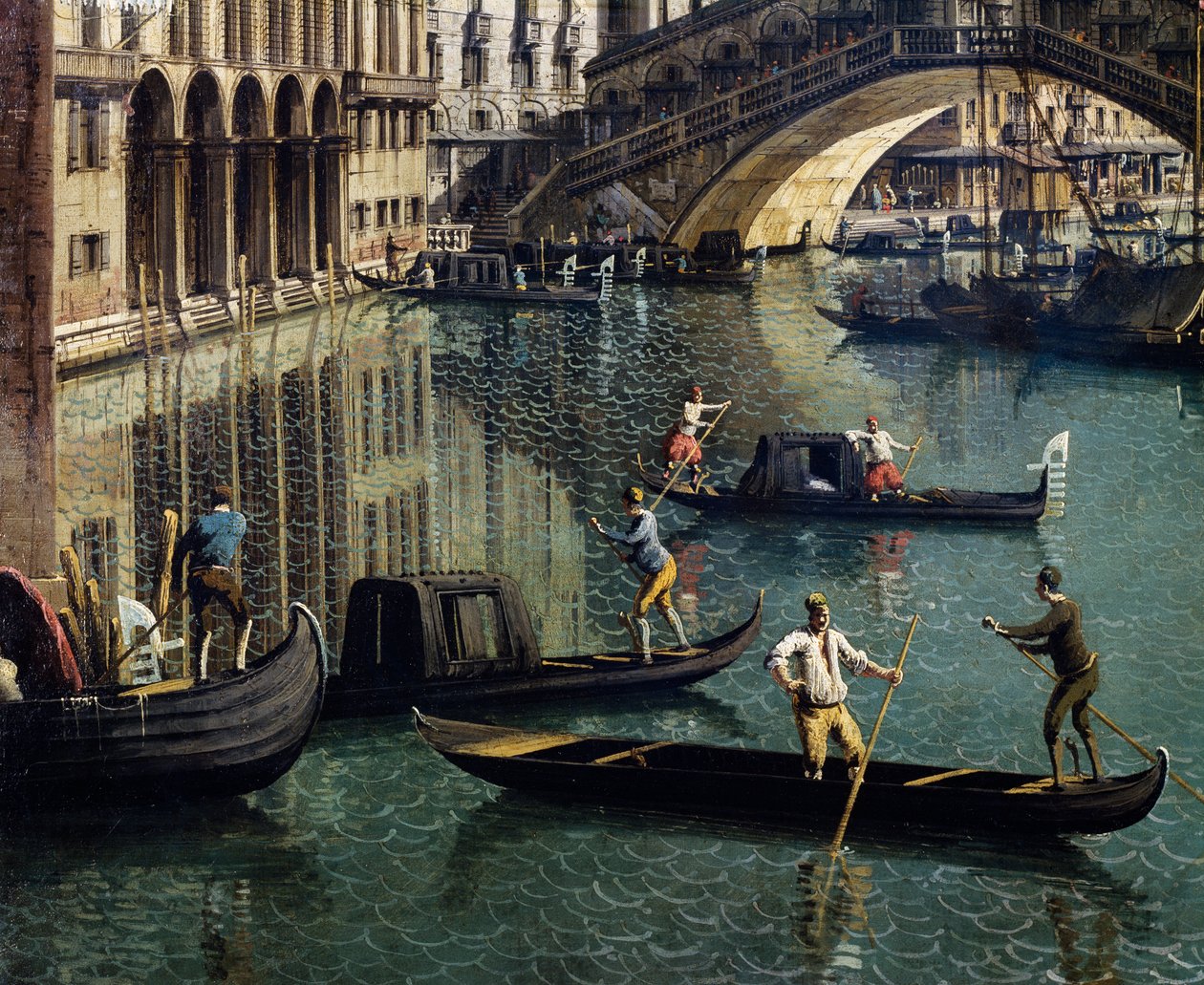 A Ponte Rialto em Veneza, detalhe (óleo sobre tela) de Canaletto