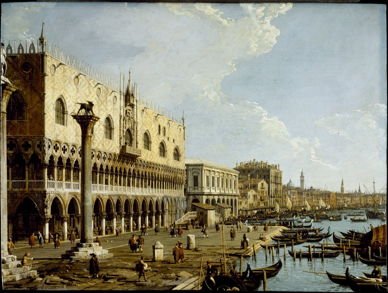 Veneza: uma vista do Palácio Doge e da Riva degli Schiavoni do Piazzetta, c.1729 (óleo sobre painel de cobre) de Canaletto