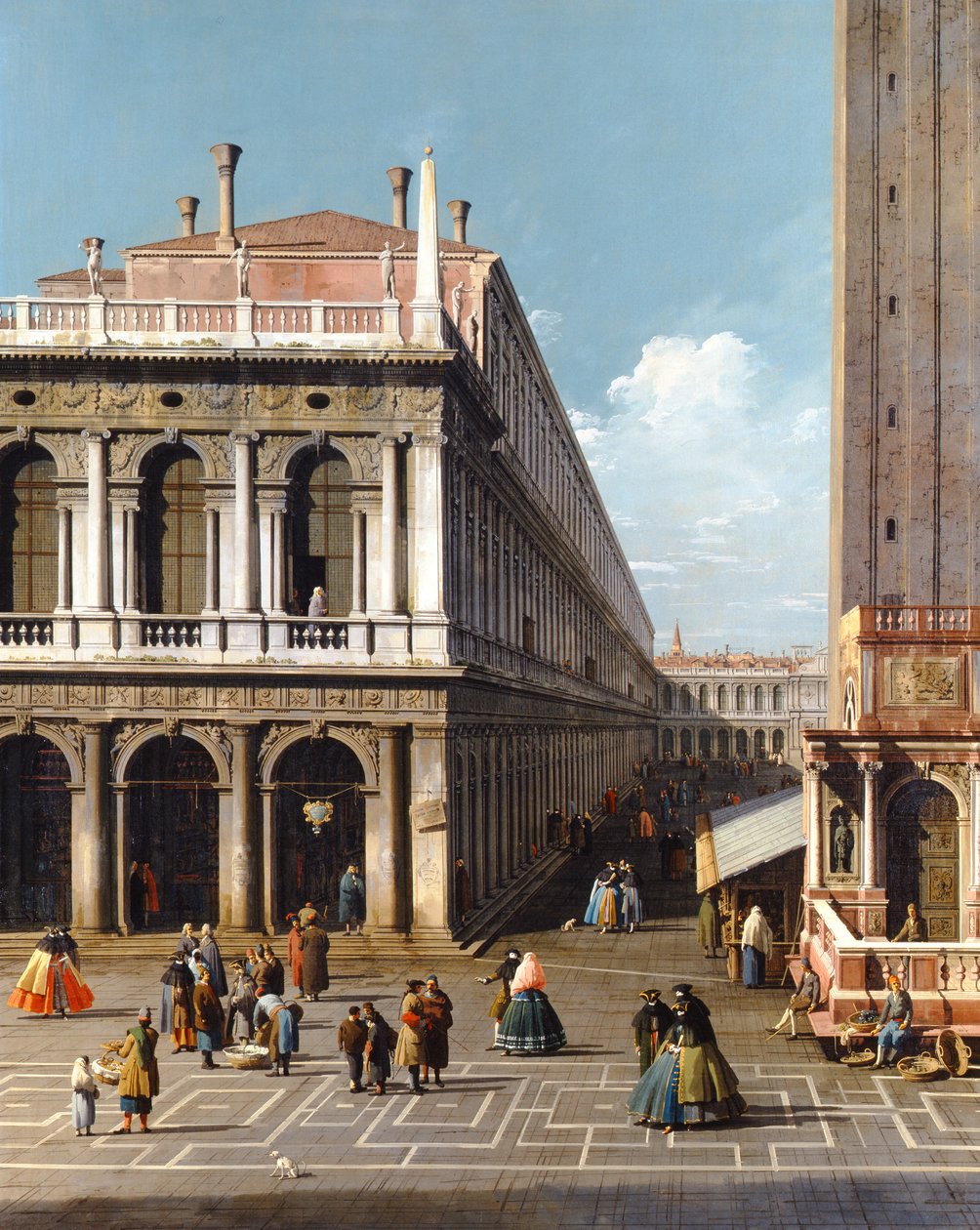 Veneza, a Piazza S. Marco, olhando para Oeste a partir do extremo Norte da Piazzetta, c.1740 (óleo sobre tela) de Canaletto