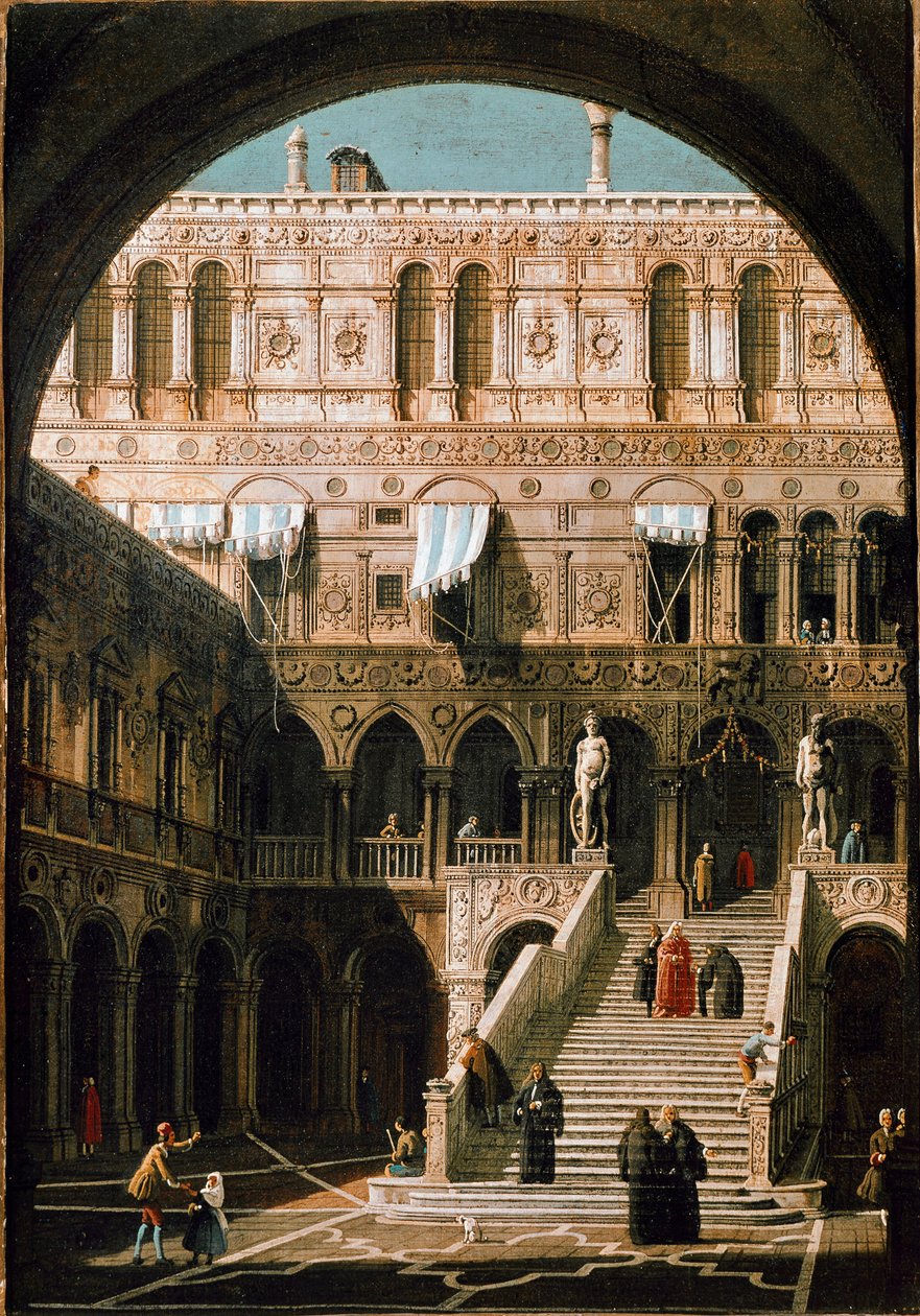Vista da Escadaria dos Gigantes, Palácio Ducal de Veneza (óleo sobre tela de Canaletto
