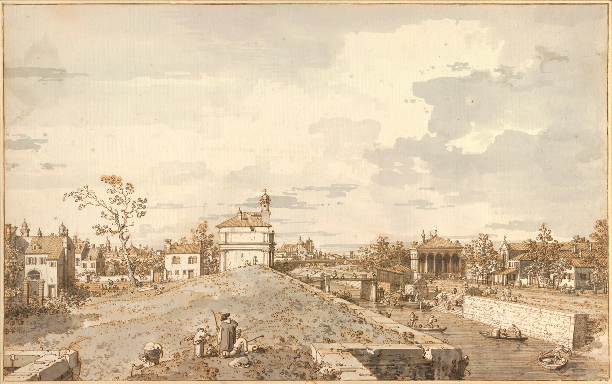 "Vue de Porta Portello avec le canal Brenta, Padoue" (A Porta Portello com o Canal Brenta em Pádua) Dessin a la plume d