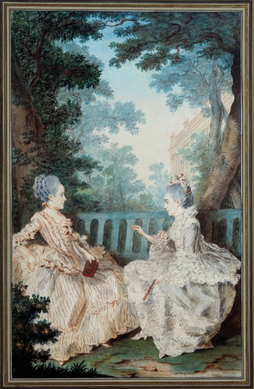 Madame de Breget et Madame de Cassine Watercolour de Louis cengis dit Carmontelle (1717-1806) Século XVIII. Paris, Musee Carnavalet de Carmontelle