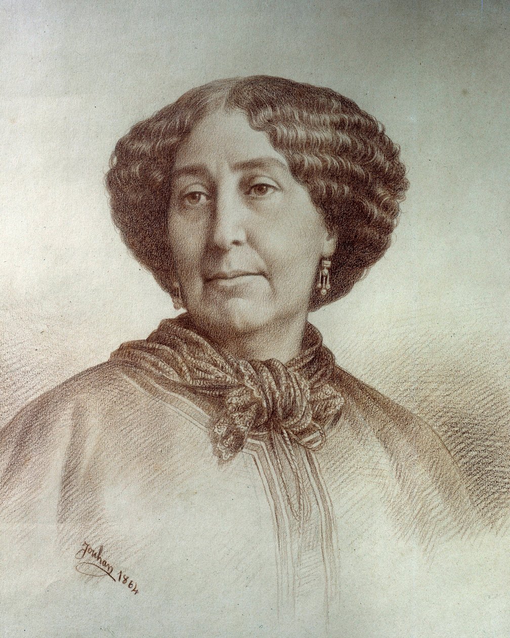 Retrato da Mulher de Letras George Sand (1804-1876) Aurore Dupin, Baronesa Dudevant Desenho de Rene Jouhan (1835-?) a partir de uma fotografia de Nadar de Nadar