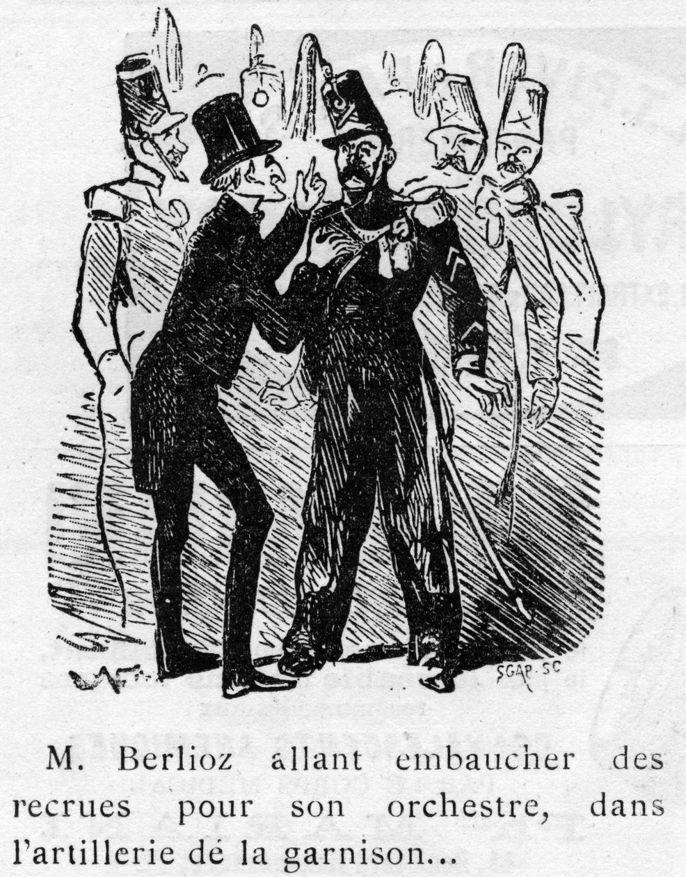 Desenho animado sobre a obra de Berlioz (1803-1869) desenhado por Nadar em 1856 para o Journal pour rire. de Nadar