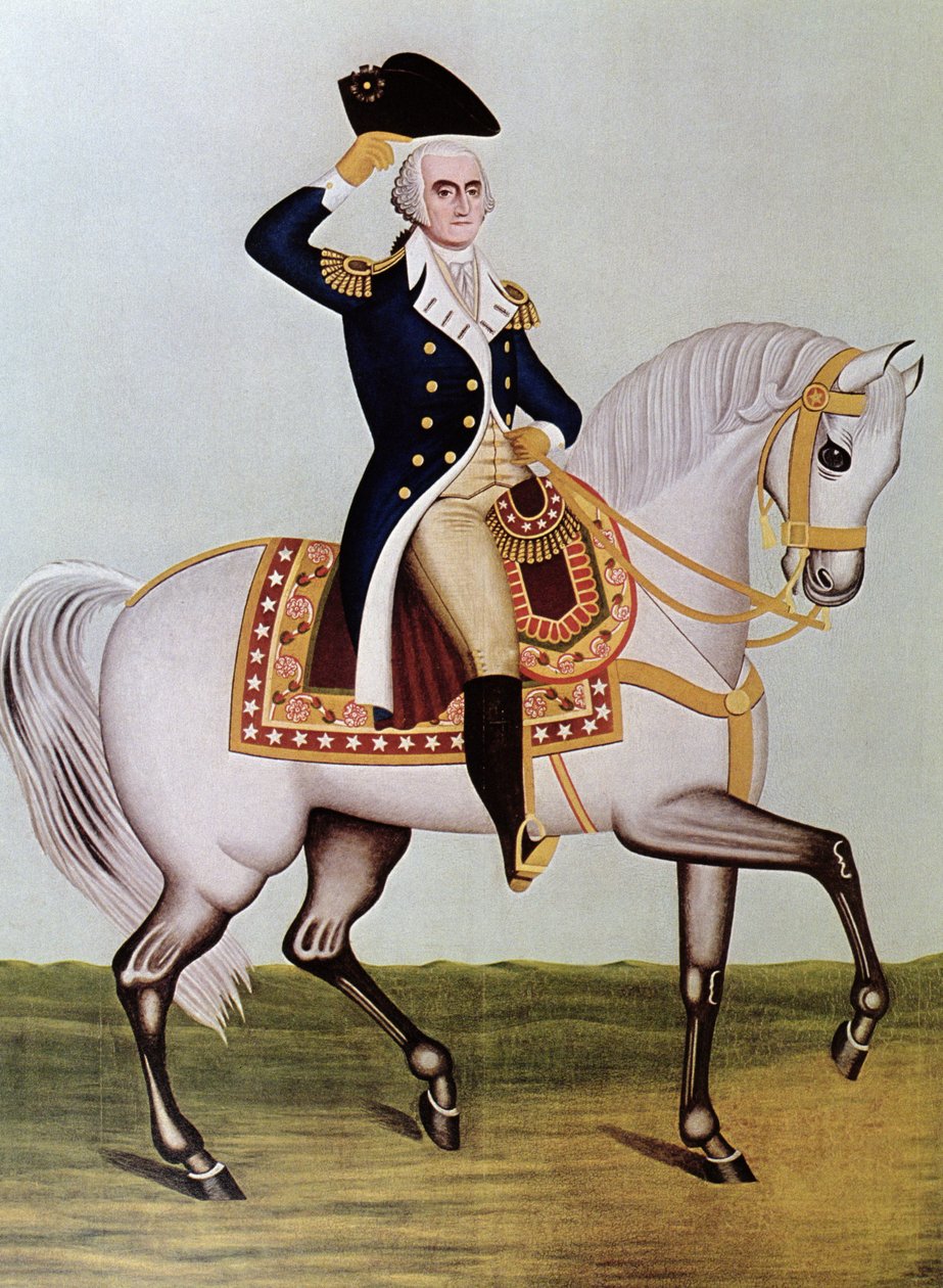 George Washington a cavalo (cor litho) de (after) American School