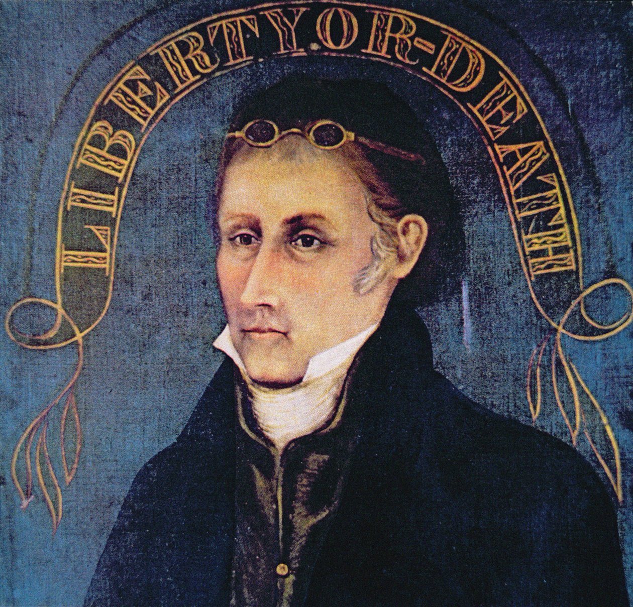 Patrick Henry, retratado com a lenda "Liberdade ou Morte" (cor litho) de (after) American School
