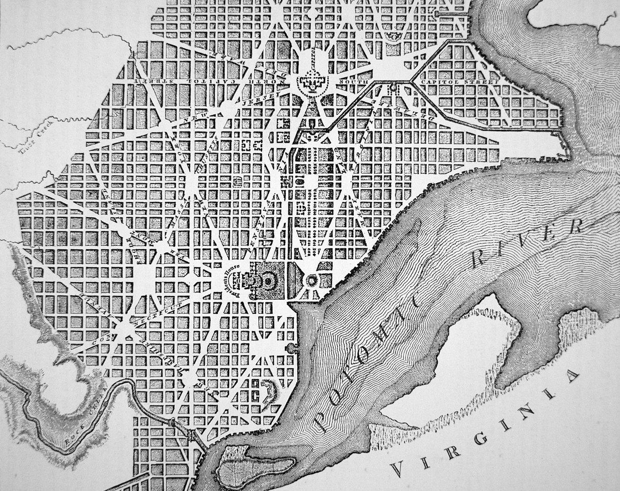 Plano da Cidade de Washington, tal como foi originalmente traçado em 1793 (gravura) de (after) American School