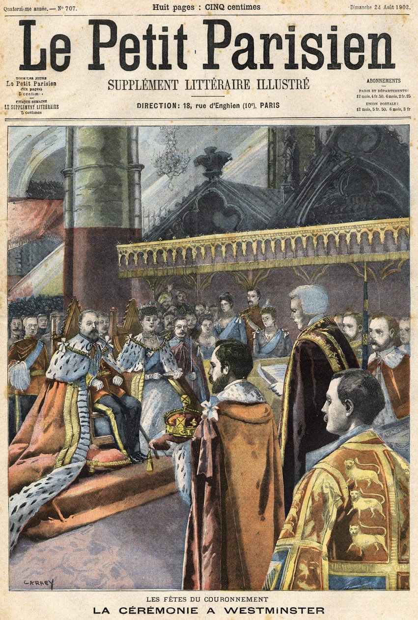 A coroação de Edward VII em Westminster. Cover The Little Parisien", 24/08/1902" (gravura) de (after) Carrey