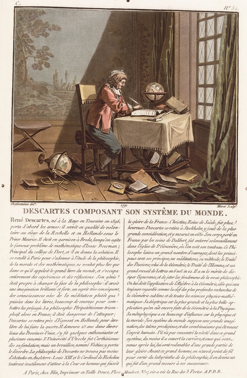 Descartes Composing His World System, c.1786-1792 (cor aquatinta) de (after) Desfontaines