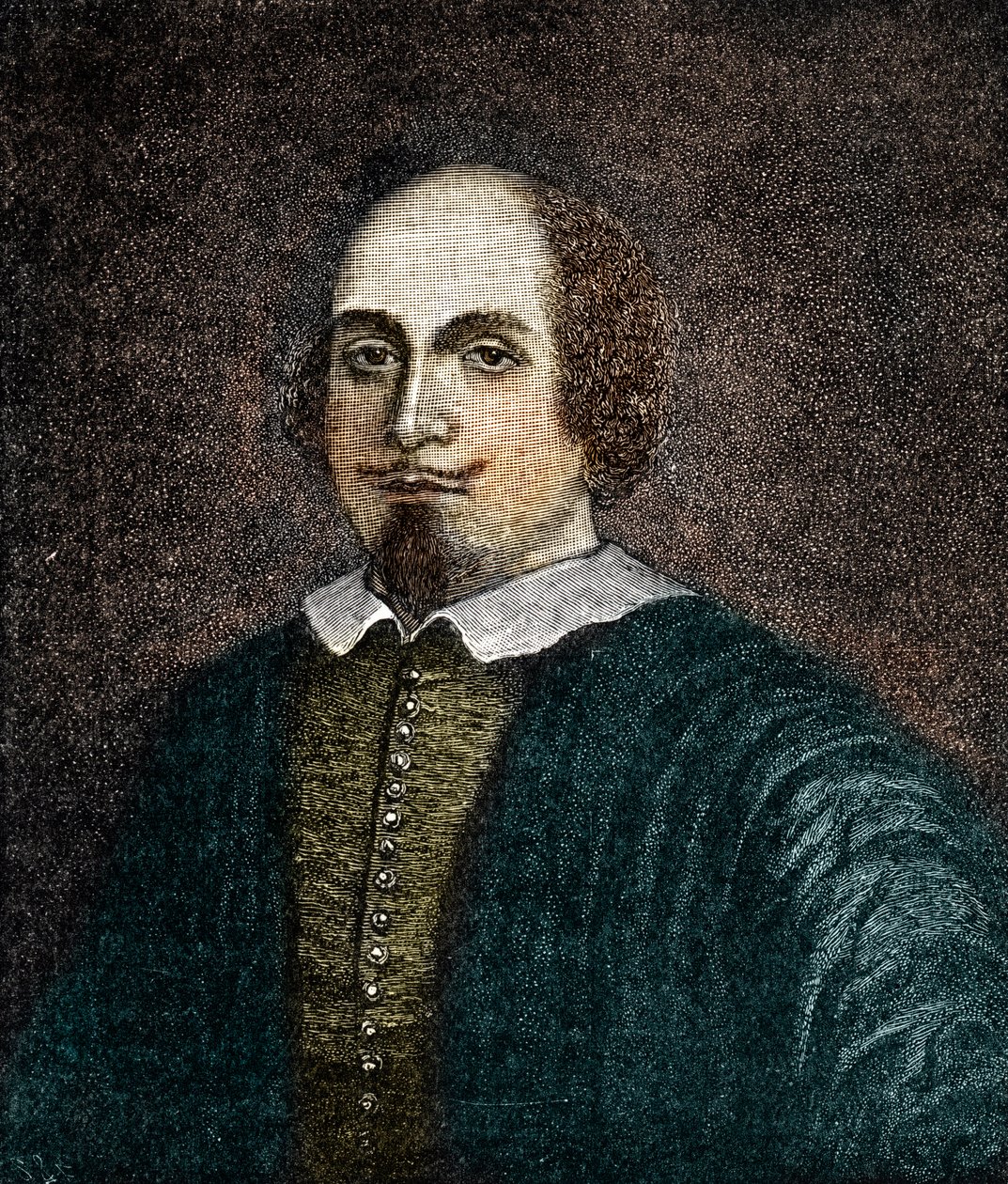 Retrato do dramaturgo inglês William Shakespeare (1564-1616) Gravura depois de uma pintura anónima do século XVIII de (after) English School