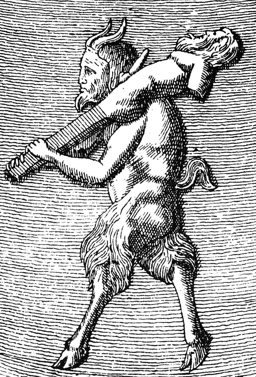 Satyr carregando um eremita, detalhe de um pequeno templo portátil dedicado à adoração de Priapus (gravura) (detalhe de 405756) de (after) English School