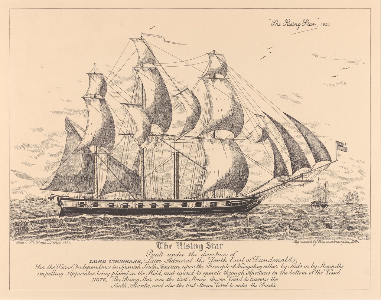 O "Rising Star" (1821) construído para a Guerra da Independência na América do Sul espanhola de (after) English School