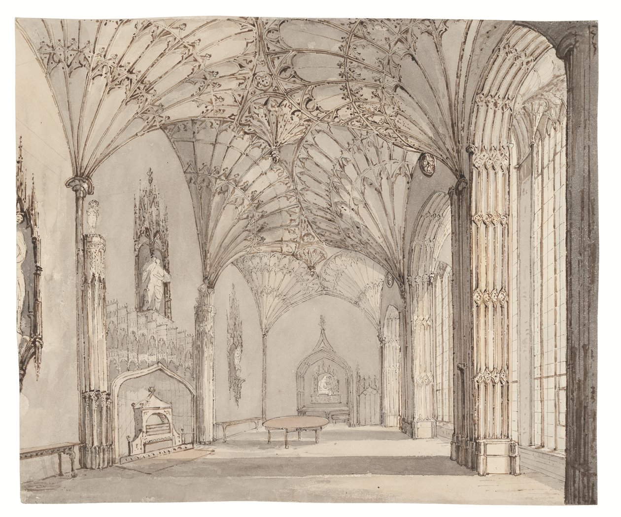 A sala de jantar em Arbury Hall, Nuneaton, Warwickshire, c. 1810 de (after) English School