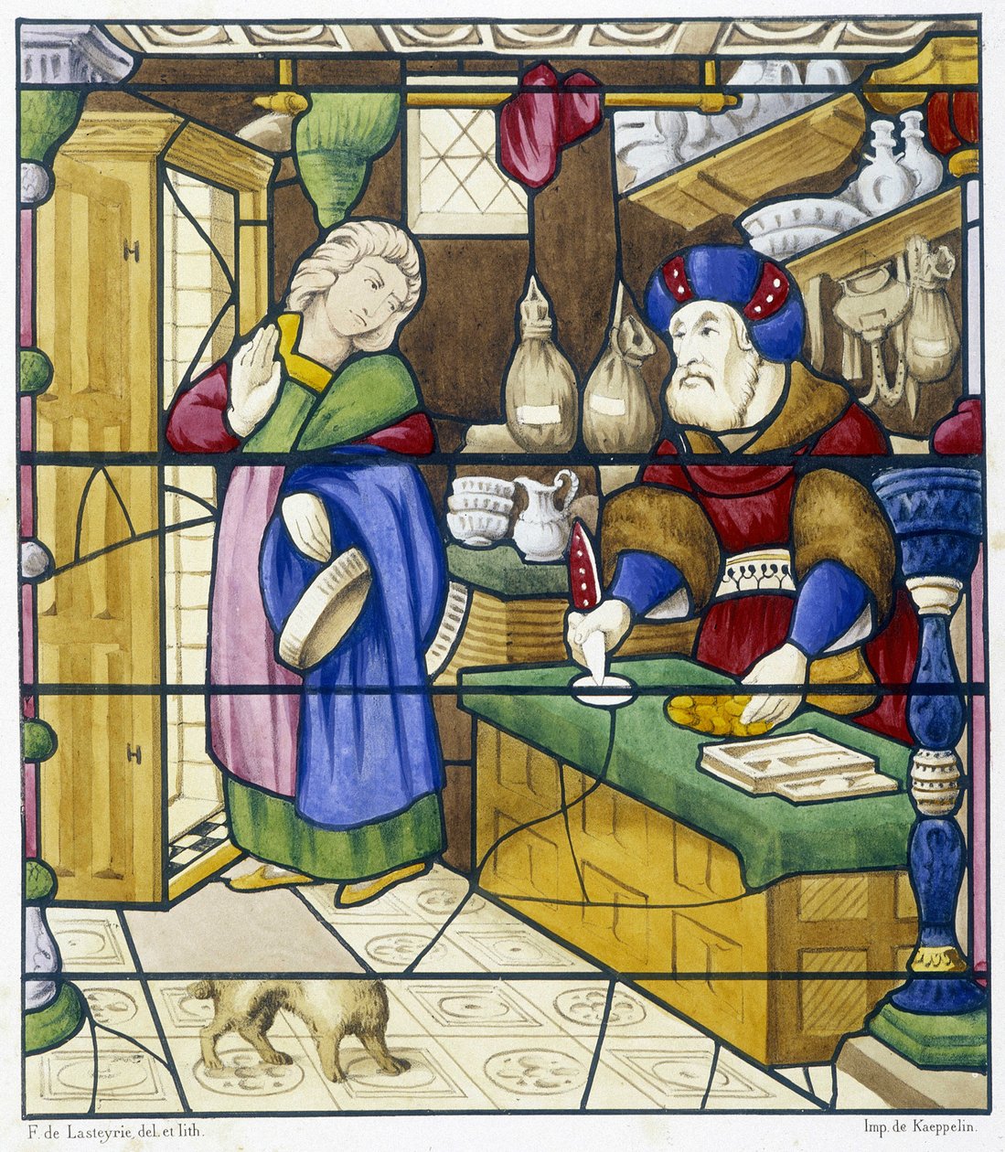 História do Judeu na Rue des Billettes - fac-símile de um vitral, Igreja de St Alpin em Chalon de (after) French School
