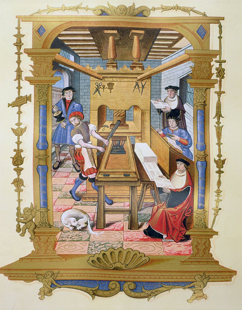 Interior de uma gráfica do século XVI, cópia de uma miniatura de 