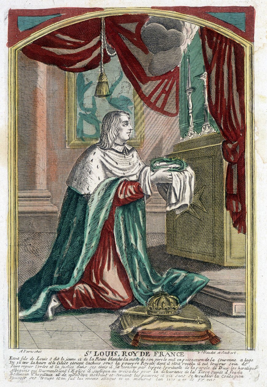 Retrato de Saint Louis em oração de (after) French School
