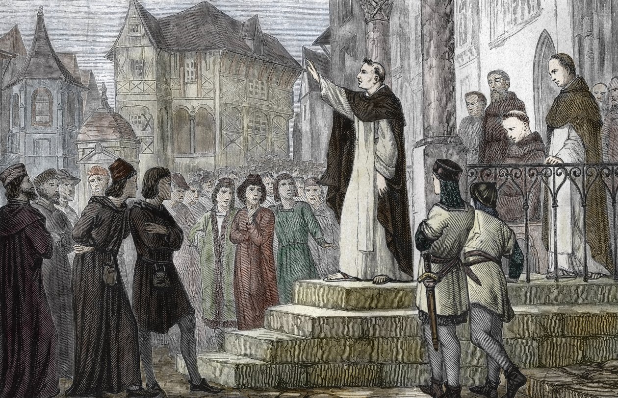 Representação de Alberto o Grande (1193/1206-1280) ensinando em Paris, na Universidade de Paris, no primeiro convento dominicano na Rue Saint Jacques (College des Jacobins) sob a autoridade de Gueric de Saint-Quentin) 1241-1245 (Retrato de Alberto o de (after) French School