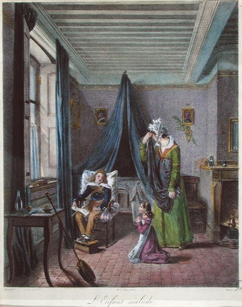 The Sick Child, c.1820 (cor litho) de (after) Genot