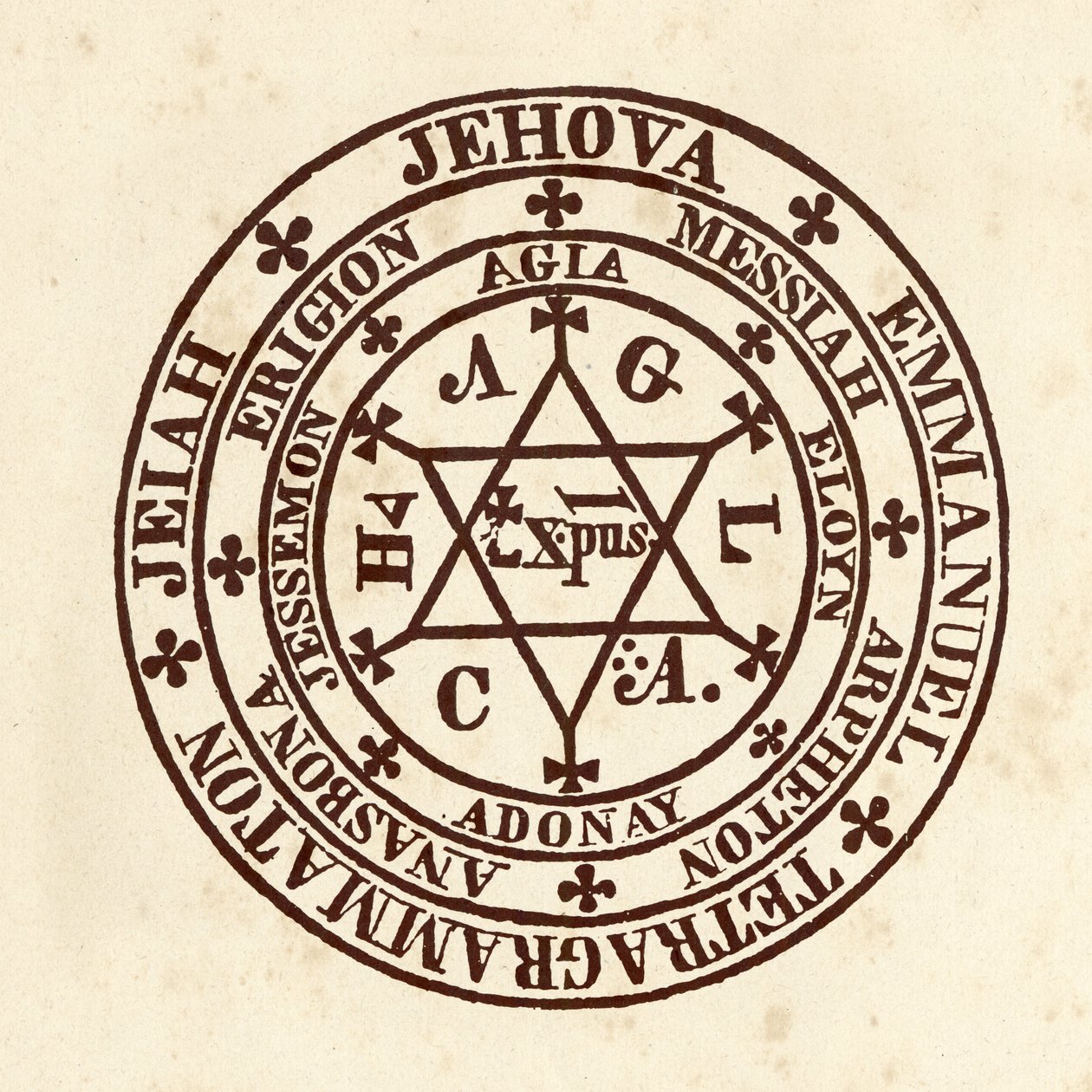 Ciências ocultas: círculo mágico. Esquema de "" De Occulta Philosophia "" do erudito ocultista alemão Henry Cornelius Agrippa de Nettesheim (1486-1535) (conhecido como Cornelius Agrippa ou Agrippa de Nettesheim) de (after) Italian School