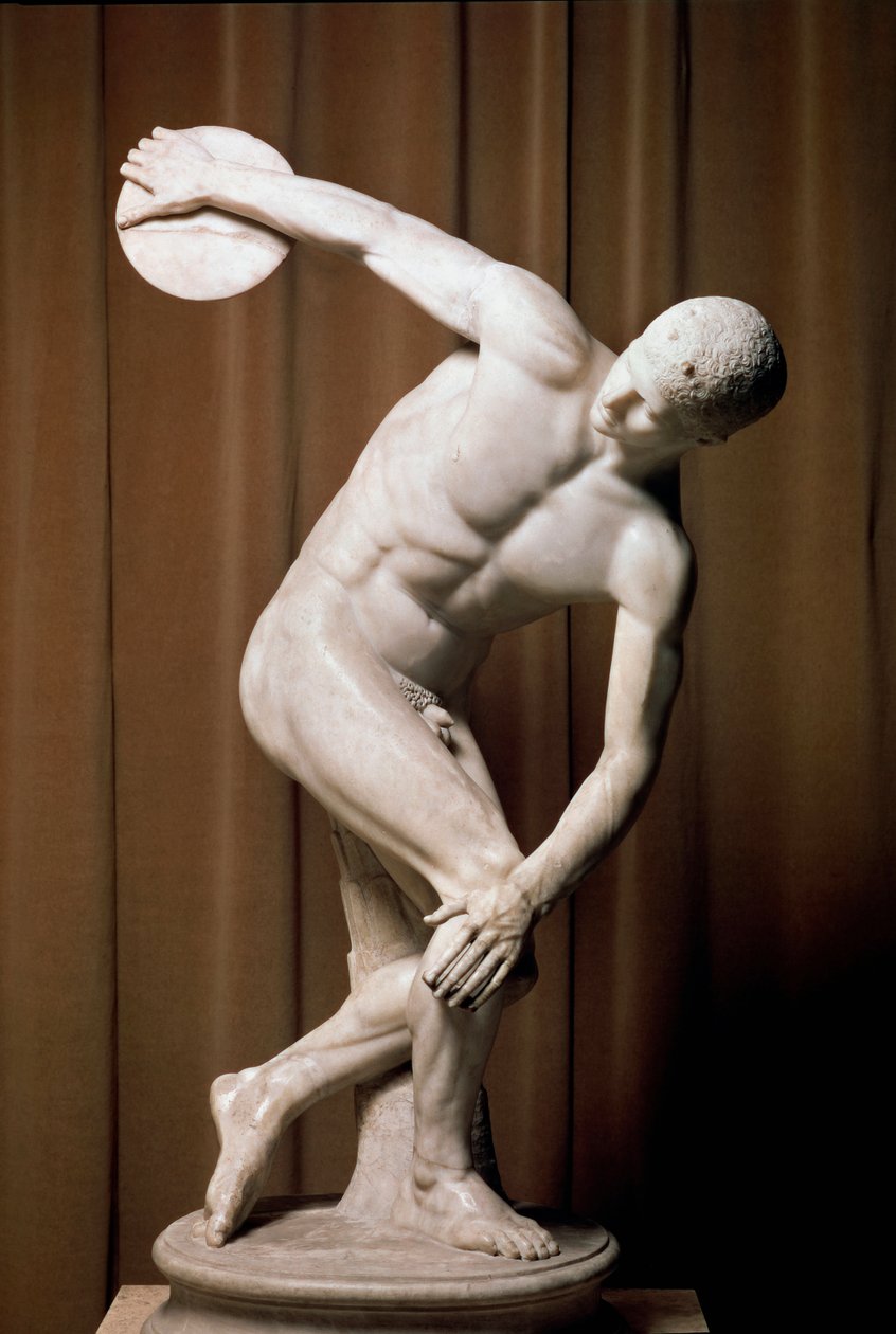 A desobediência. Um atleta romano a tentar atirar um recorde. Cópia romana do bronze original de Myron do século V AC. Roma, Museo Nazionale Romano Roma de (after) Myron