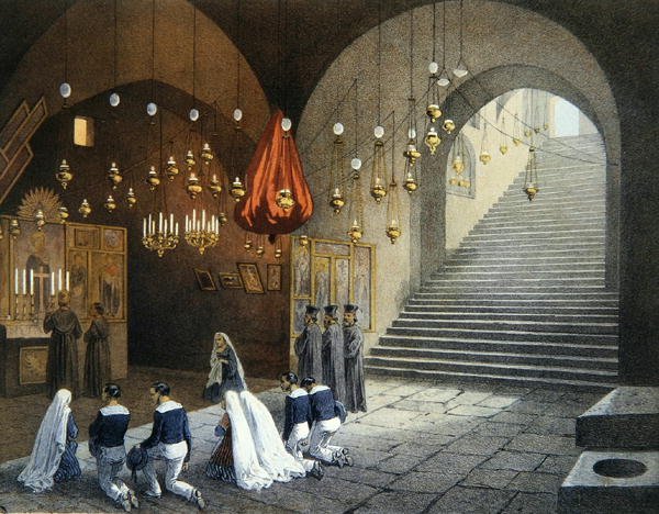 O Túmulo da Virgem Maria em Éfeso perto de Izmir, ilustração de 