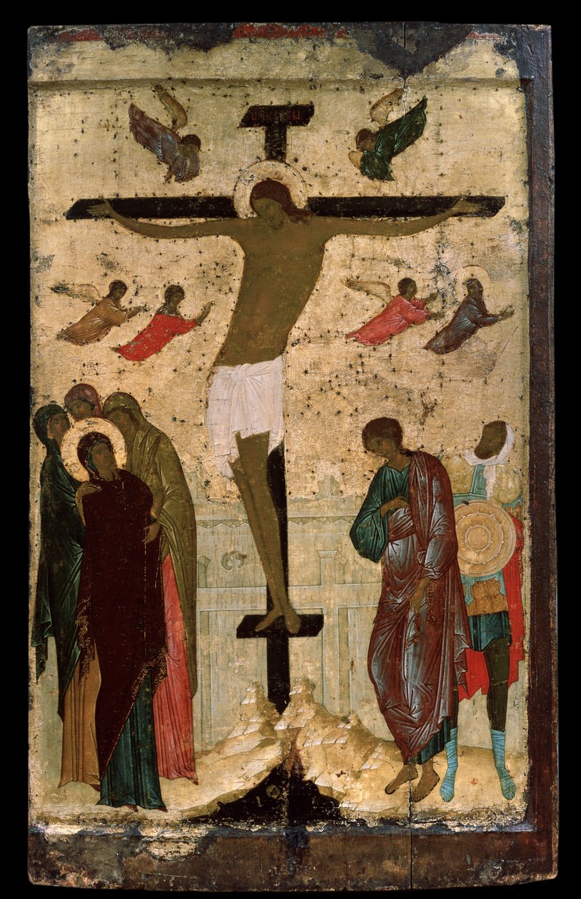 "The Crucifixion" ícone russo. Pintura em madeira por Dionisysius (Dionisy ou Dionisius the Wise) (ca. 1450-ca. 1508) 1500 State Tretyakov Gallery, Moscovo de (c.1440 1502) Dionisius the Wise