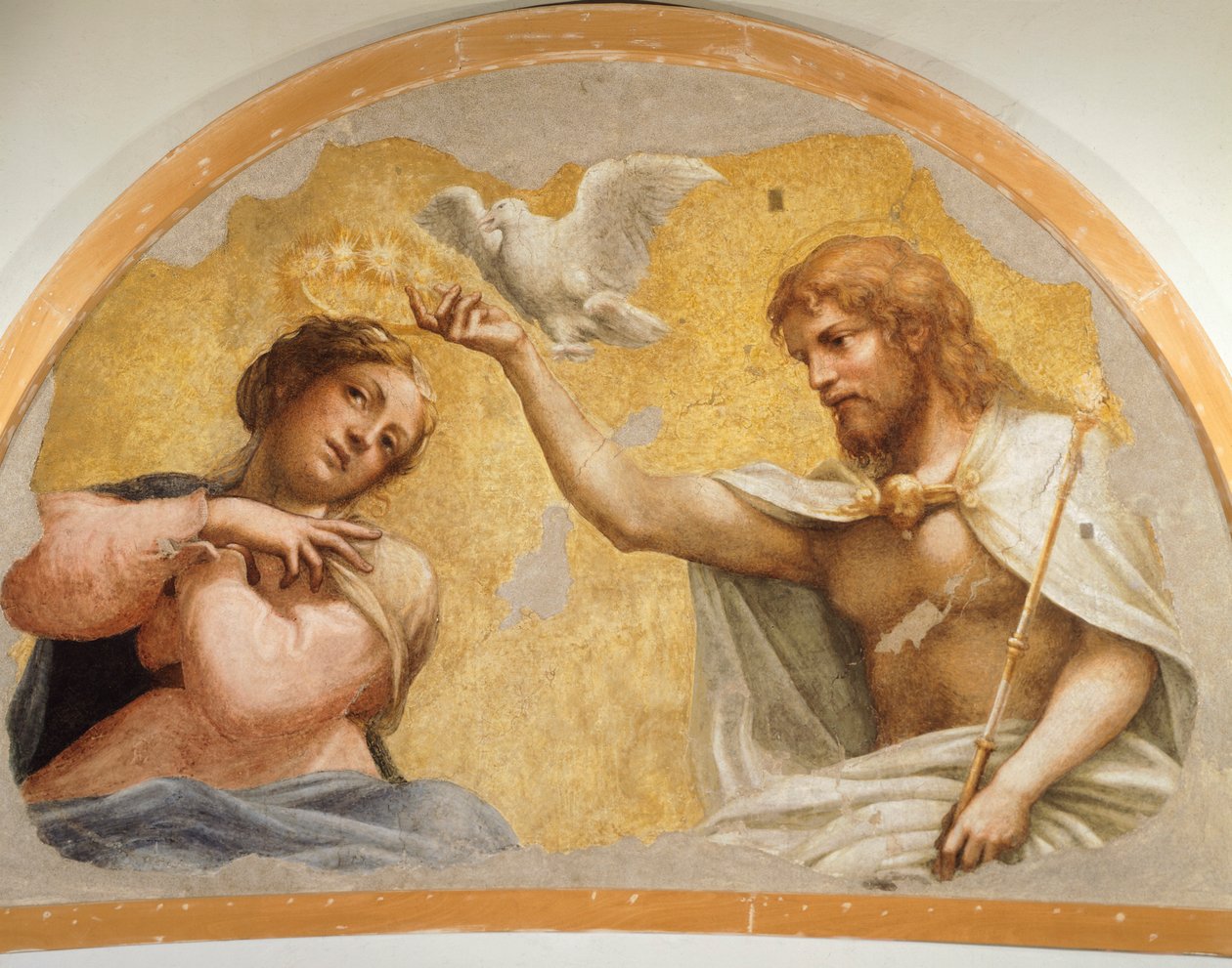 Coroação da Virgem por Antonio Allegri, conhecido como Correggio (1489-circa 1534), fresco, 212x324 cm, cerca de 1521 de (c.1489 1534) Correggio