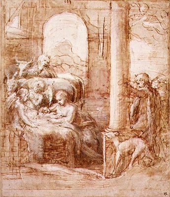 PD.119-1961 The Nativity, c.1522 (caneta e tinta, lavagem e giz) de (c.1489 1534) Correggio