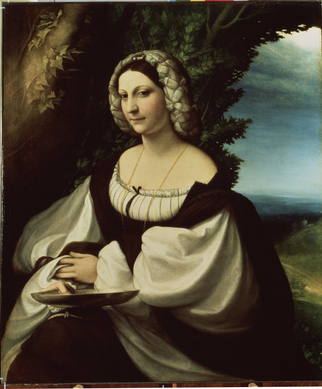 "Retrato de uma senhora" Acredita-se ser ou a poetisa Ginevra Rangone ou Veronica Gambara (1485-1550), personalidades da cidade de Correggio. Pintura de Antonio Allegri chamada Il Correggio (The Correge de (c.1489 1534) Correggio