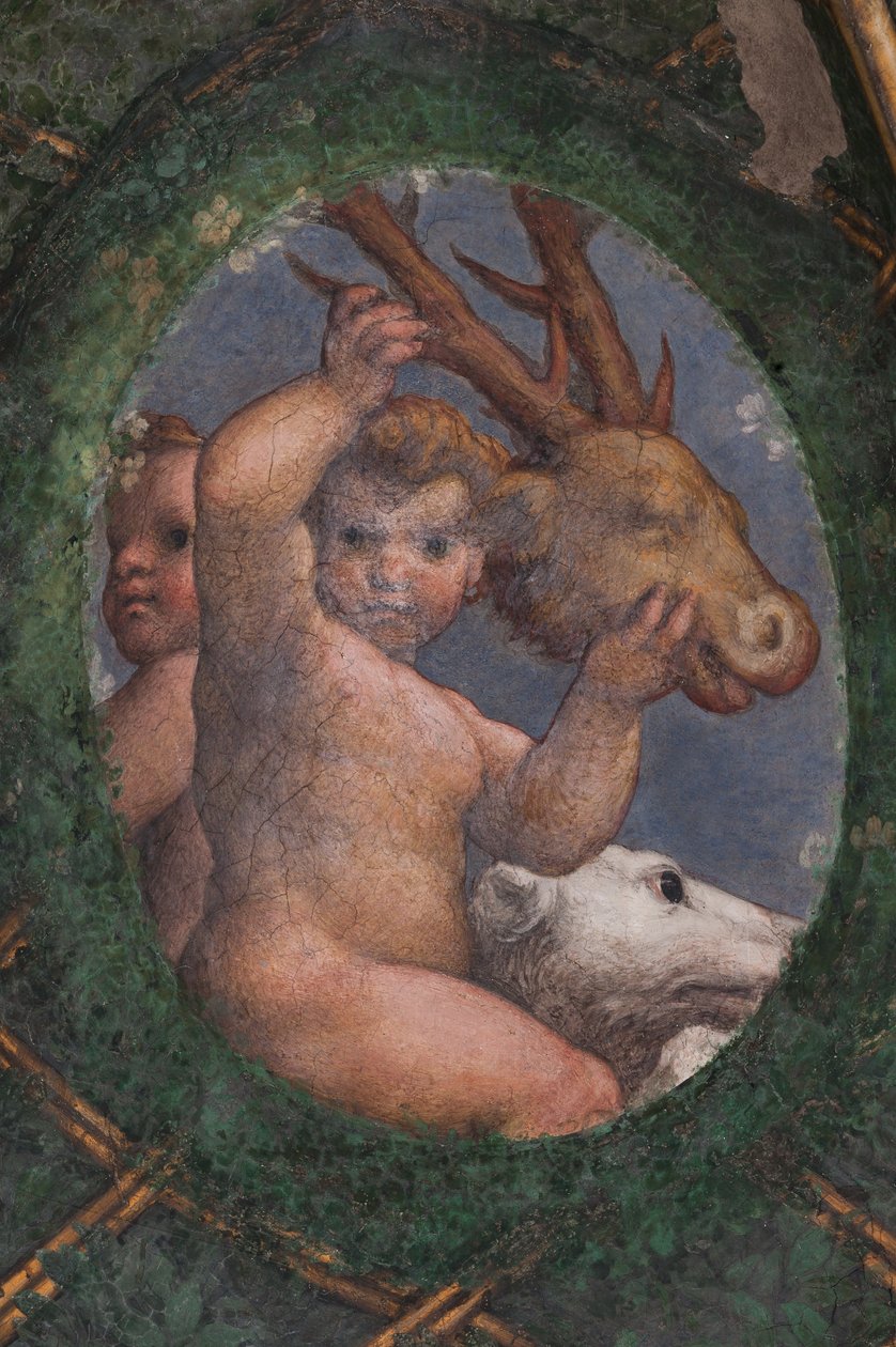 Putti, cachorro e veado, detalhe de (c.1489 1534) Correggio